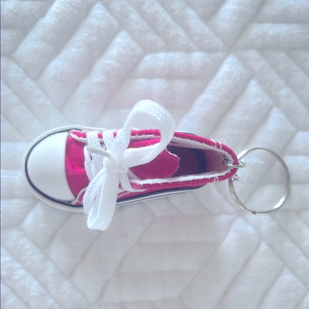 Pink Canvas Sneaker Keychain Purse Charm NWOT - Picture 2 of 4